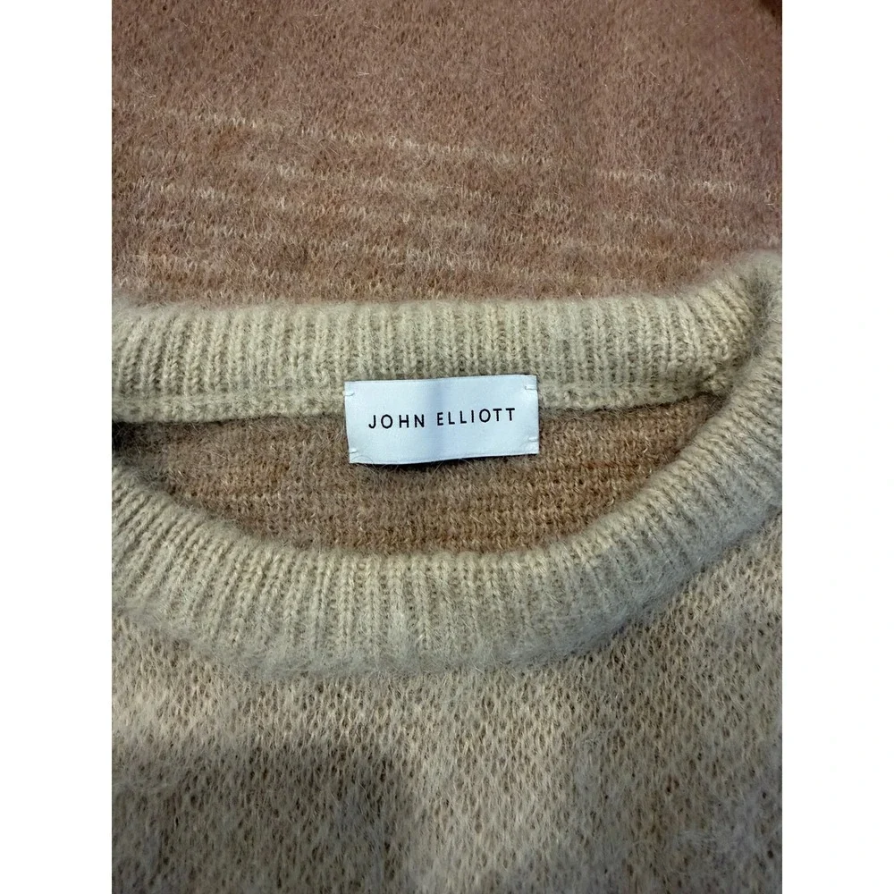 John Elliott Mens Mohair Wool Ombre Distressed Oversized Sweater Tan Size 4 XL